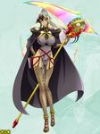  1girl black_hair breasts female gradient gradient_background large_breasts omc ponytail scythe solo 