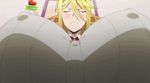  1girl animated animated_gif blonde_hair bouncing_breasts breasts centorea_shianus erect_nipples huge_breasts monster_girl monster_musume_no_iru_nichijou subtitled 