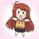  antenna_hair bad_id bad_pixiv_id black_eyes blush blush_stickers brown_hair character_doll koshigaya_komari long_hair non_non_biyori open_mouth outstretched_arms ribbon school_uniform shoes skirt smile socks solo vest white_legwear 