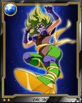  armor card_(medium) female galaxy_card gradient gradient_background green_hair kicking mask ophiuchus_shaina saint_seiya solo 