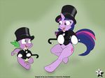  2015 absurd_res cane cutie_mark dancing dragon duo equine female friendship_is_magic fur green_eyes hair hat hi_res horn joey-darkmeat male mammal my_little_pony open_mouth purple_eyes purple_fur purple_hair spike_(mlp) top_hat twilight_sparkle_(mlp) unicorn wodahseht 