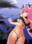 absurdres ahoge ass breasts butt_crack chikkinage_nage commentary_request demon_tail green_eyes highres horns lala_satalin_deviluke long_hair looking_at_viewer peke pink_hair smile solo swimsuit tail to_love-ru 