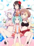  ^_^ animal_ears aqua_hair bangle bikini black_hair black_hanekawa blonde_hair bracelet breast_envy breast_rest breasts cat_ears cleavage closed_eyes double_v eyebrows fang fish_hair_ornament food girl_sandwich green_eyes grin gum_(vivid_garden) hachikuji_mayoi hair_ornament hanekawa_tsubasa hat jewelry kabukimonogatari kiss-shot_acerola-orion_heart-under-blade large_breasts long_hair monogatari_(series) multiple_girls name_tag older ononoki_yotsugi oshino_shinobu popsicle sandwiched school_swimsuit short_hair smile sun_hat swimsuit twintails v white_hair yellow_eyes 