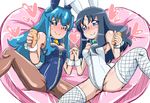  animal_ears bad_id bad_pixiv_id blue_eyes blue_hair bow bowtie bunny_ears bunnysuit carrot color_connection detached_collar happinesscharge_precure! heart heart-shaped_pupils heart_pillow heartcatch_precure! holding_hands interlocked_fingers kurumi_erika long_hair multiple_girls pantyhose pillow precure shichuu_katsu shirayuki_hime smile spread_legs symbol-shaped_pupils thighhighs wrist_cuffs zipper 
