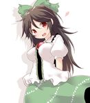  arms_behind_back bow brown_hair hair_bow head_tilt heart long_hair natsu_no_koucha open_mouth red_eyes reiuji_utsuho simple_background skirt solo third_eye touhou white_background 