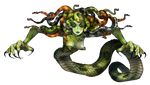  1girl breasts dragon&#039;s_crown dragon's_crown george_kamitani green_lips green_skin long_nails medusa monster monster_girl official_art pointy_breasts scales sharp_nails simple_background snake_hair snake_tail solo vanillaware 