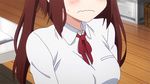  1boy 1girl animated animated_gif black_hair blush bouncing_breasts breasts brown_eyes brown_hair doma_taihei ebina_nana glasses himouto!_umaru-chan school_uniform twintails wavy_mouth 