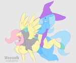  2015 anthro anthrofied balls big_breasts blue_hair breasts clothing cum cum_inflation dickgirl dickgirl/female duo equine excessive_cum female fluttershy_(mlp) friendship_is_magic grey_background hair hat horse huge_breasts inflation intersex intersex/female long_hair mammal my_little_pony nipples pegasus pink_hair pony sex simple_background smile torn_clothing trixie_(mlp) weasselk wings wizard_hat 
