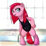  2015 behind-space clothing cute earth_pony equine female feral friendship_is_magic horse mammal my_little_pony pinkamena_(mlp) pinkie_pie_(mlp) pony solo swimsuit wet 
