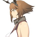  bare_shoulders brown_hair green_eyes headgear highres kantai_collection meranie mutsu_(kantai_collection) profile short_hair simple_background solo upper_body white_background 