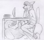  2015 all_fours ambiguous_gender canine fellatio female fox male mammal nude oral paper-wings sex sketch under_desk unprofessional_behavior work 
