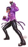  beckoning boots clenched_hand dress_shirt fingerless_gloves flower full_body gloves kotobukiya leather leather_pants lee_chaolan male_focus mouth_hold official_art pants purple_hair rose shirt solo sunglasses tekken tekken_tag_tournament_2 watermark yamashita_shun'ya 