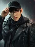  baseball_cap black_hair glasses gradient gradient_background hand_on_hat hat healer jacket male_focus quilted_jacket seo_jung_hoo solo 