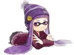  bad_id bad_twitter_id badge beanie button_badge crossed_arms domino_mask fang hat highres inkling long_hair long_sleeves lying mask myuu1995 on_stomach purple_eyes purple_hair solo splatoon_(series) splatoon_1 tentacle_hair 