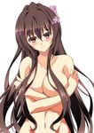  breasts brown_eyes brown_hair hair_censor highres ka2 kantai_collection large_breasts long_hair ponytail simple_background solo very_long_hair yamato_(kantai_collection) 
