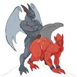  anal anal_penetration balls biceps butt claws cum cum_in_ass cum_inside cum_on_butt custard_apples demon demon&#039;s_crest erection firebrand male male/male mammal muscles nude open_mouth orgasm penetration penis red_aremer red_arremer red_skin sex teeth tongue video_games wings 