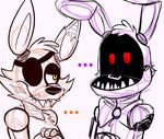  animatronic bonnie_(fnaf) canine eye_patch eyewear five_nights_at_freddy&#039;s fox foxy_(fnaf) glowing glowing_eyes lagomorph machine mammal mechanical rabbit red_eyes robot teeth toy-bonnie video_games 