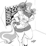  2015 absurd_res anthro anthrofied areola big_breasts breasts cleavage clothed clothing cutie_mark english_text equine eyewear female friendship_is_magic glasses greyscale hair hi_res holding horn huge_breasts kevinsano legwear long_hair mammal monochrome my_little_pony nightmare_rarity_(idw) sign solo text thigh_highs unicorn 