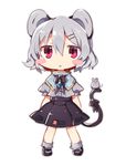  :&lt; adapted_costume akagashi_hagane animal animal_ears arms_behind_back black_footwear black_ribbon black_skirt blush_stickers bobby_socks capelet chibi dress_shirt full_body grey_hair grey_shirt hair_between_eyes hair_ornament hairclip jewelry looking_at_viewer mary_janes mouse mouse_ears mouse_tail nazrin open_mouth pendant puffy_short_sleeves puffy_sleeves red_eyes ribbon shirt shoes short_hair short_sleeves simple_background skirt socks solo tail tail_ribbon touhou triangle_mouth white_background 