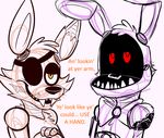  animatronic bonnie_(fnaf) canine eye_patch eyewear five_nights_at_freddy&#039;s fox foxy_(fnaf) glowing glowing_eyes lagomorph machine mammal mechanical rabbit red_eyes robot teeth toy-bonnie video_games 