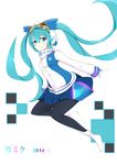  2016 absurdres aqua_eyes aqua_hair bad_id bad_pixiv_id character_name goggles goggles_on_head hat hatsune_miku highres long_hair looking_at_viewer pantyhose skirt solo twintails very_long_hair vocaloid white_background yuki_miku 