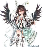  alternate_costume alternate_weapon arm_cannon black_hair boots bow cross-laced_footwear fingerless_gloves gloves hair_bow lace-up_boots long_hair open_mouth red_eyes reiuji_utsuho ribbon smile solo third_eye touhou toutenkou weapon wings 