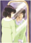  bishoujo_senshi_sailor_moon black_hair hino_ryutaro mirror pajamas purple_background purple_eyes reflection short_hair soft_focus solo tomoe_hotaru 