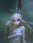  antennae black_eyes blue_skin breasts commentary covering covering_breasts doyora freckles long_hair monster_girl nude original personification sea_slug slug_girl small_breasts solo underwater 