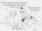  2015 black_and_white book dialogue english_text equine female feral friendship_is_magic group horn male mammal monochrome my_little_pony night_light_(mlp) princess_luna_(mlp) silfoe text twilight_sparkle_(mlp) unicorn winged_unicorn wings 