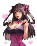  blush bow breasts cleavage hair_bow hair_tousle heart heart-shaped_pupils large_breasts open_mouth original rainmood solo symbol-shaped_pupils two_side_up 