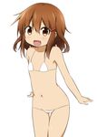  arms_at_sides bikini brown_eyes brown_hair fang ikazuchi_(kantai_collection) kantai_collection lowleg lowleg_bikini micro_bikini miyako_hito outstretched_wrists short_hair swimsuit thigh_gap 