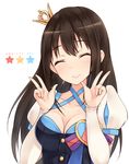  bad_id bad_pixiv_id brown_hair closed_eyes crown double_v hiiragi_hajime idolmaster idolmaster_cinderella_girls long_hair shibuya_rin smile solo star!! v w 