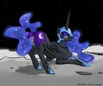  ass_up black_fur blue_hair clothing equine female feral footwear friendship_is_magic fur glo-in-the-dark hair half-closed_eyes helmet horn horse looking_back mammal moon my_little_pony outer_space pony princess_luna_(mlp) pussy shoes solo wings 
