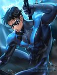  abs banned_artist black_hair chain dc_comics domino_mask gloves male_focus mask nightwing sakimichan skin_tight solo superhero toned toned_male watermark web_address 