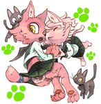  cat clothing feline female fur group hug kemono mammal open_mouth pink_fur school_uniform yellow_eyes 宇月まいと 
