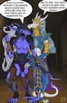  anthro armor bodyguard breast_grab breasts camel_toe chaotic clothed clothing dragon duo female fondling grey_hair hair half-dressed helmet horn lizard male melee_weapon mipedian prince_iflar reptile royalty scalie shoulder_pads swift_(artist) sword topless weapon ylinne&#039;_(character) 