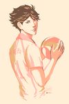  from_behind haikyuu!! holding kamille_areopagita kuroo_tetsurou looking_back shirt short_hair short_sleeves sportswear t-shirt volleyball volleyball_uniform 