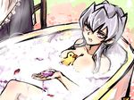  1girl bath breasts cleavage dumon_(yuu-gi-ou_zexal) genderswap grey_hair long_hair yu-gi-oh! yuu-gi-ou_zexal 