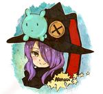  artist_request character_name hair_over_one_eye hat houkago_no_pleiades nanako_(houkago_no_pleiades) one_eye_covered pleiadean purple_hair smile solo witch_hat 