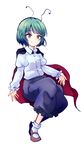  antennae cape green_eyes green_hair highres invisible_chair juliet_sleeves long_sleeves puffy_shorts puffy_sleeves shirt short_hair shorts sitting smile solo touhou uranaishi_(miraura) wriggle_nightbug 