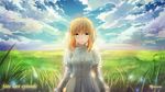  absurdres ahoge artist_name artoria_pendragon_(all) bad_id bad_pixiv_id blonde_hair blue_eyes blue_sky cloud day fate/stay_night fate_(series) field grass highres magicians_(zhkahogigzkh) outdoors saber sky solo 