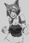  animal_ears armband bad_deviantart_id bad_id blush breasts cleavage clenched_hands dog_ears dog_girl fangs fingernails fur greyscale kobold large_breasts midriff monochrome monster_girl monster_musume_no_iru_nichijou navel polt sharp_fingernails short_hair solo tank_top whistle_frog wide_hips 