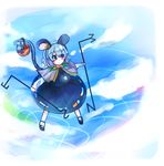  animal_ears basket capelet grey_hair mayo_(mayomr29) mouse mouse_ears mouse_tail nazrin red_eyes ripples rod solo standing standing_on_liquid tail touhou 