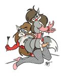  ball_gag canine clothing corset crossdressing domination female female_domination fishnet fishnet_legwear gag garter_belt high_heels legwear male male/female mammal robert_hill sissification spanking wolf 