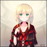  blonde_hair border fantasy green_eyes looking_at_viewer original pointy_ears shawl signature solo tokiame upper_body 