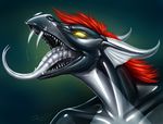  2015 avian dragon drooling glowing hair horn male open_mouth portrait quillu realistic rubber saliva solo teeth tongue 