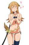  animal_ears asymmetrical_legwear bad_id bad_twitter_id bikini black_legwear blonde_hair blush breasts chikuishi closed_eyes dog_ears dog_tail hands_clasped heart katana kneehighs large_breasts long_hair micro_bikini navel own_hands_together side-tie_bikini simple_background smile solo swimsuit sword tail thighhighs todoroki_yachiyo weapon white_bikini working!! 