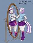  2015 anthro anthrofied blue_eyes blush breasts cleavage clothed clothing dialogue english_text equine female friendship_is_magic hair hobbsmeerkat horn mammal mirror multicolored_hair my_little_pony navel open_mouth panties solo text twilight_velvet_(mlp) two_tone_hair underwear unicorn 