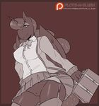  2015 anthro anthrofied bag bow_tie clothing equine eyeshadow female friendship_is_magic horn legwear makeup mammal monochrome my_little_pony ponytail princess_luna_(mlp) pussy sepia skirt solo stockings suitcase winged_unicorn wings 