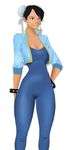  absurdres adapted_costume black_hair bodysuit boogy_(mnmnjuguna) breasts bun_cover chun-li cleavage double_bun highres large_breasts nose open_clothes open_vest short_hair short_sleeves solo street_fighter street_fighter_zero_(series) vest 